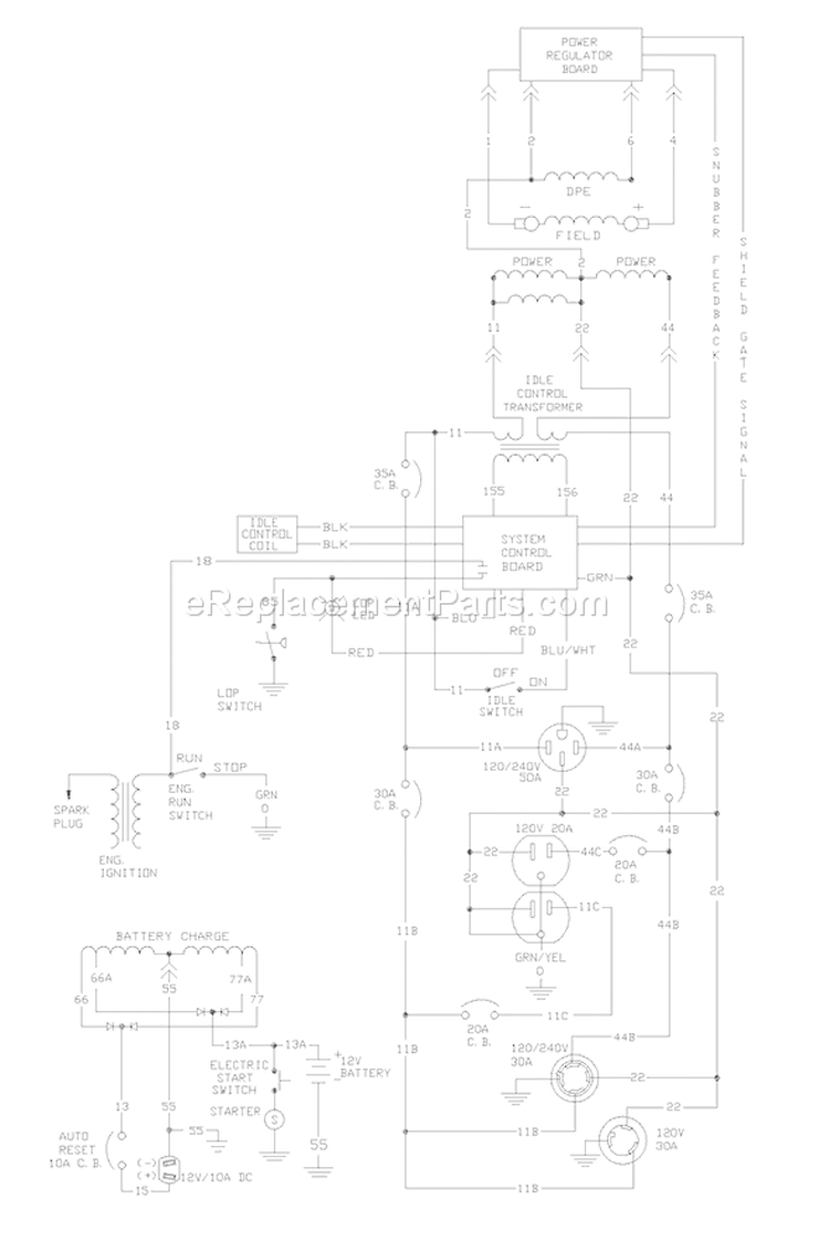 Page J Diagram and Parts List for 1020-1  Briggs and Stratton Generator